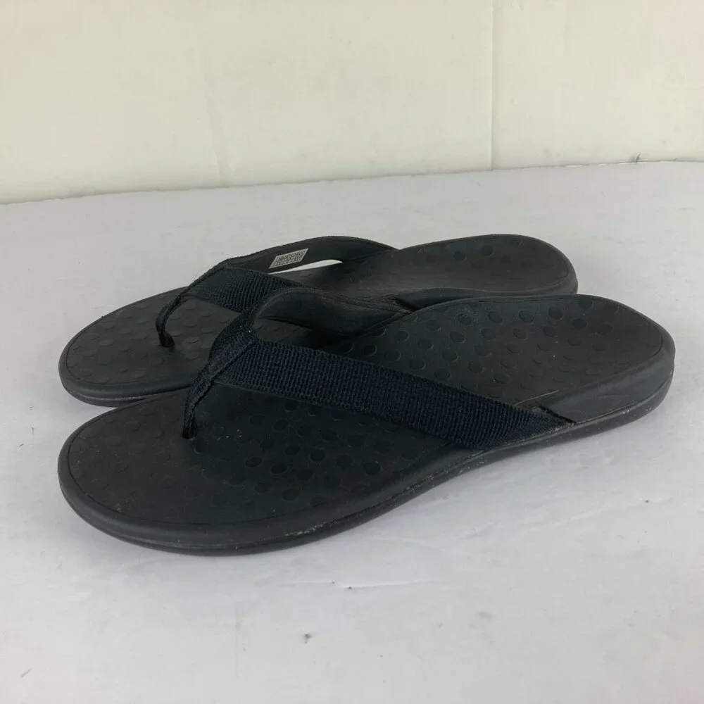 Mens Sz 11 Black Flip‎ Flop Sandals With Arch Support